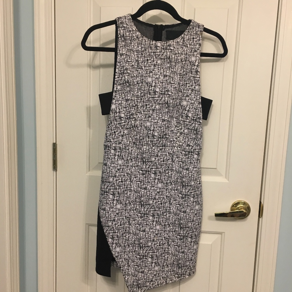 Line&Dot Asymmetrical Cutout Scribble Print Dress